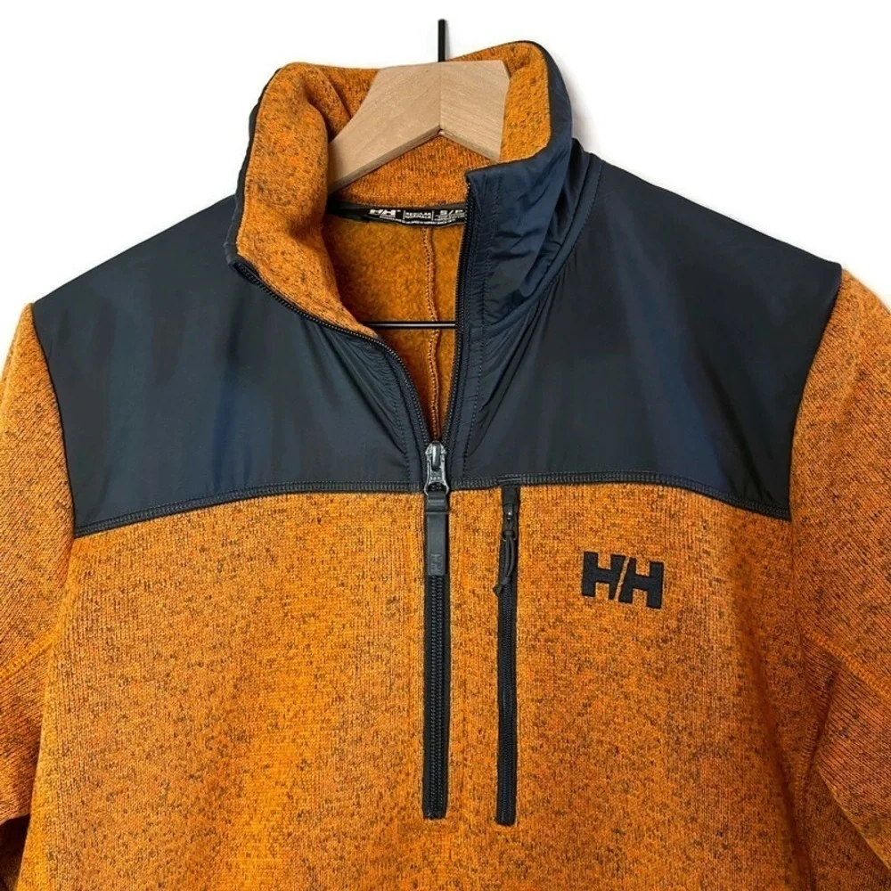 HELLY HANSEN Mens Varde 1/2 Zip Knitted Fleece Pullover Jacket Orange Black S